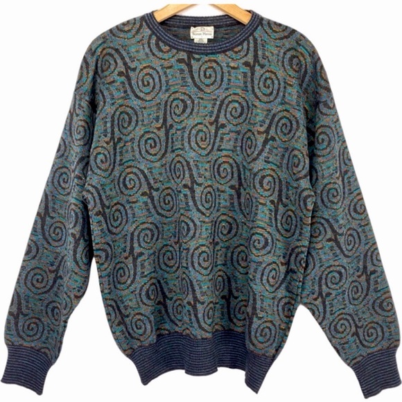 VTG 80’s Neiman Marcus Men’s Abstract Pattern Wool Sweater - Picture 2 of 7